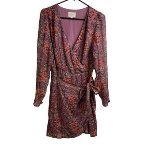 Sezane Floral Wrap Mini Dress - Purple and Pink